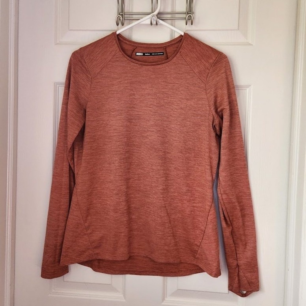 REI Co-op Womens Medium Long Sleeve Active Top Rust Space Dye Thumbholes 243